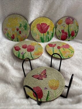 Handmade Tulip Coaster set with Holder